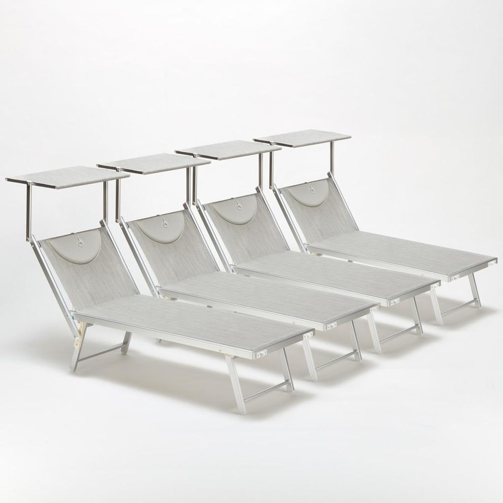 4er Set professionelle Strandliegen aus Aluminium mit Dach Produktbild 