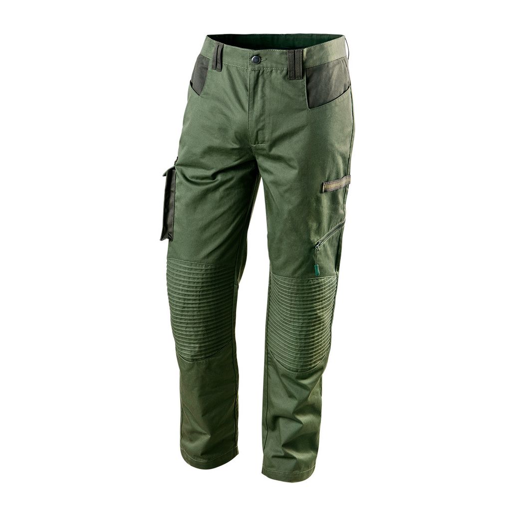 A pair of green cargo pants shown against a white background.