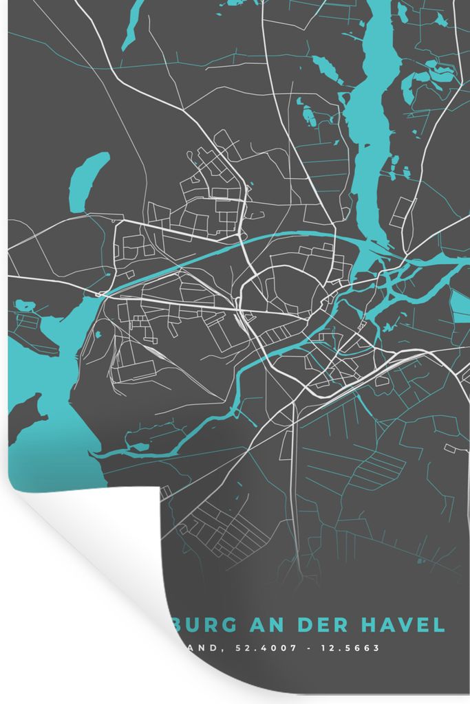 MuchoWow Wandtattoo Wandsticker Wandaufkleber Blau - Deutschland - Karte - Stadtplan - Brandenburg an der Havel 40x60 cm Selbstklebend und Reposi...
