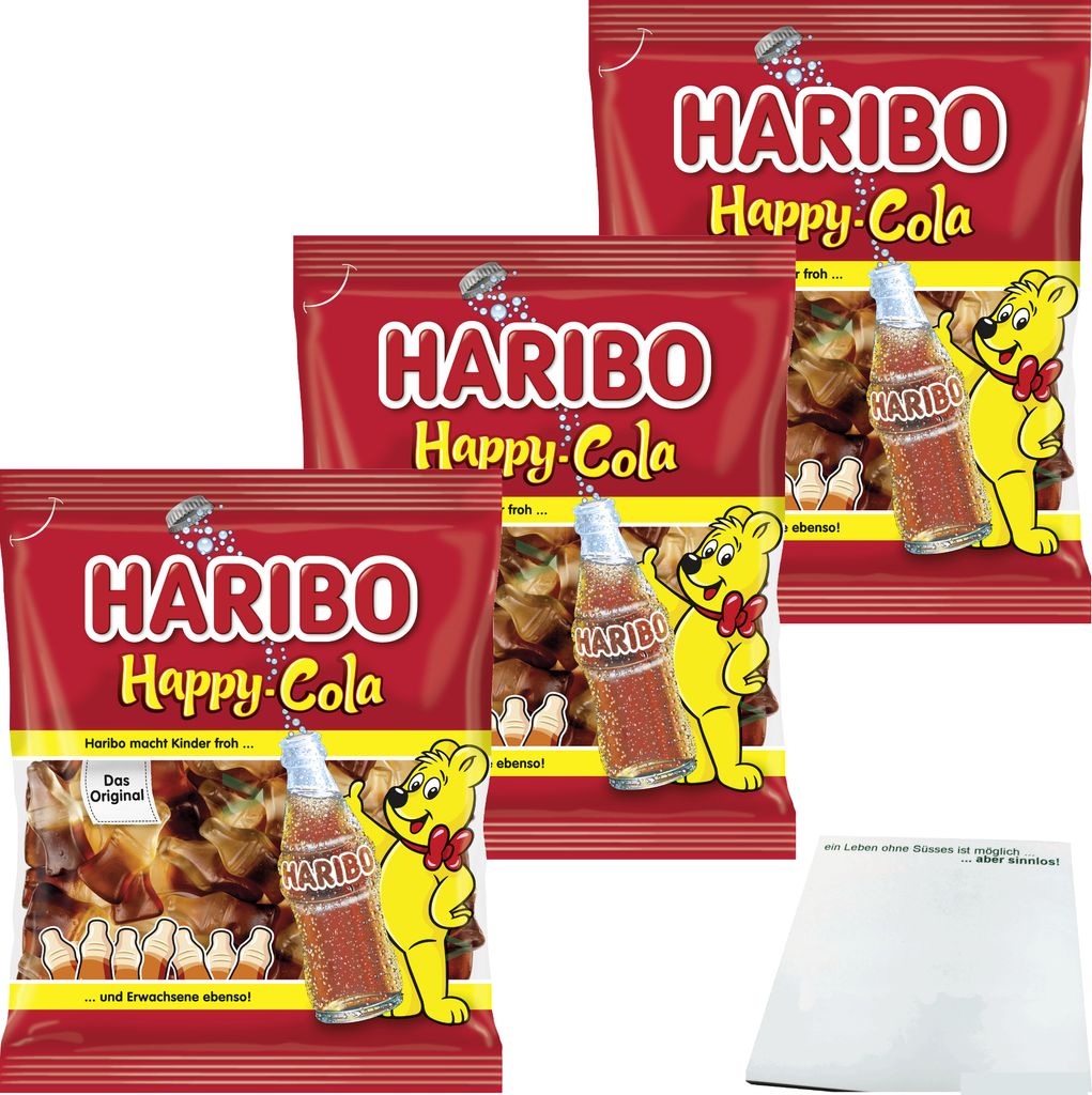 Haribo Happy Cola 3er Pack (3x175g Packung) + usy Block