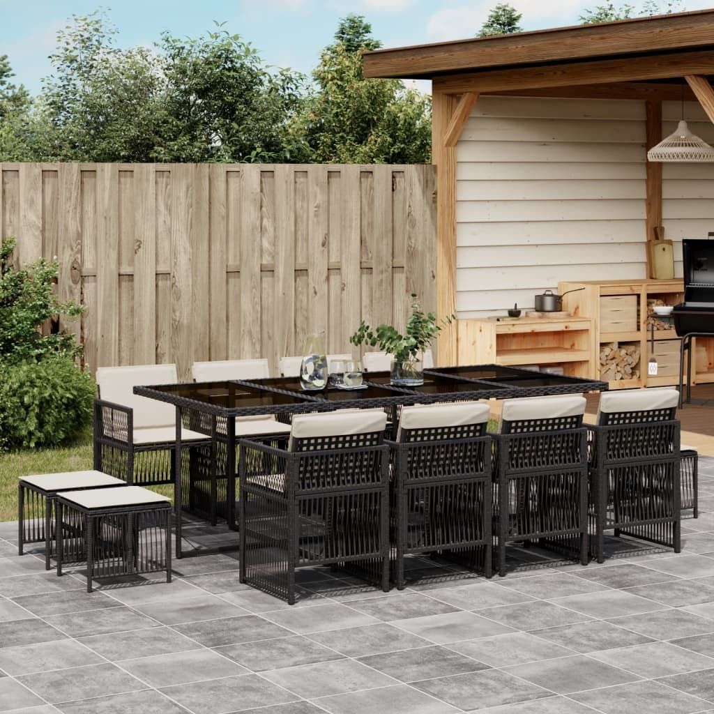 "Rabatt" 13-tlg. Garten-Essgruppe - mit tishe & Stuhl - mit Kissen Schwarz Poly Rattan - Lounge-Dining set CC9338