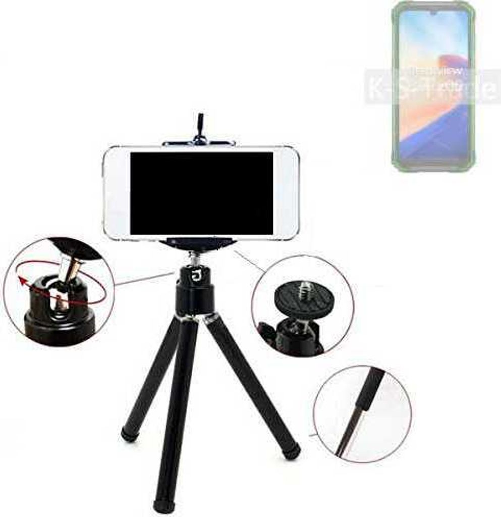 K-S-Trade Smartphone Stativ Dreibein kompatibel mit Blackview BV7200 Tripod aus Aluminium Klemmstativ Stativ Adapter für Mobiltelefone schwarz 1x