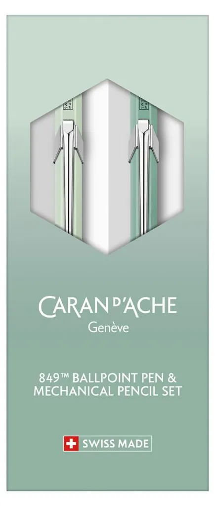 Caran d'Ache 849 Misty Forest Stylo Bille et Portemine en Métal Vert