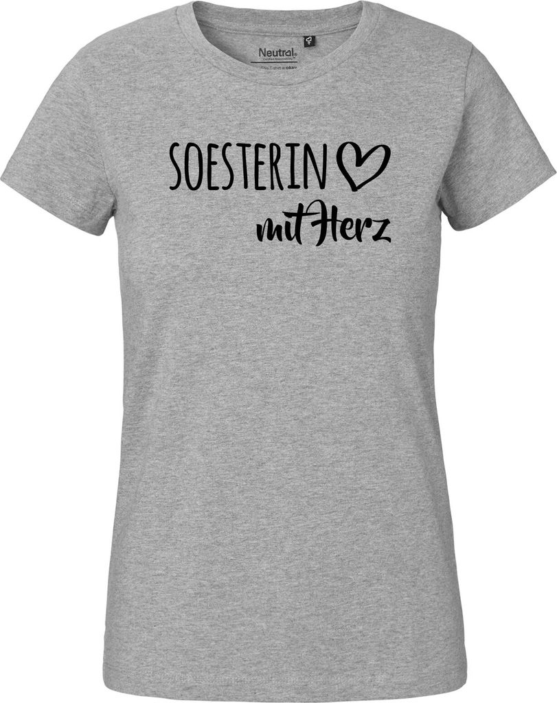 Hellweg Druckerei Womans T-Shirt Soesterin mit Herz Geschenk Größe L Sport Grey Bio Baumwolle Fairtrade Soesterin Präsent