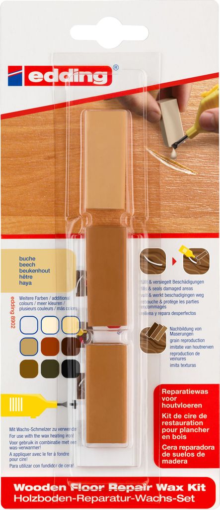 edding 8902 3 x Holzboden-Reparatur-Wachs Farbe buche Set