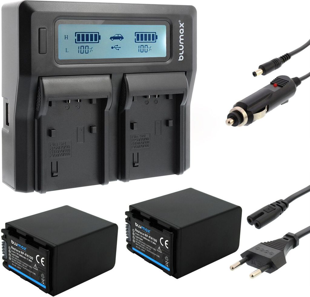 2x Akku + Lader für Sony NP-FH100 NP-FH40 NP-FH50 NP-FH60 NP-FH70 2400 mAh