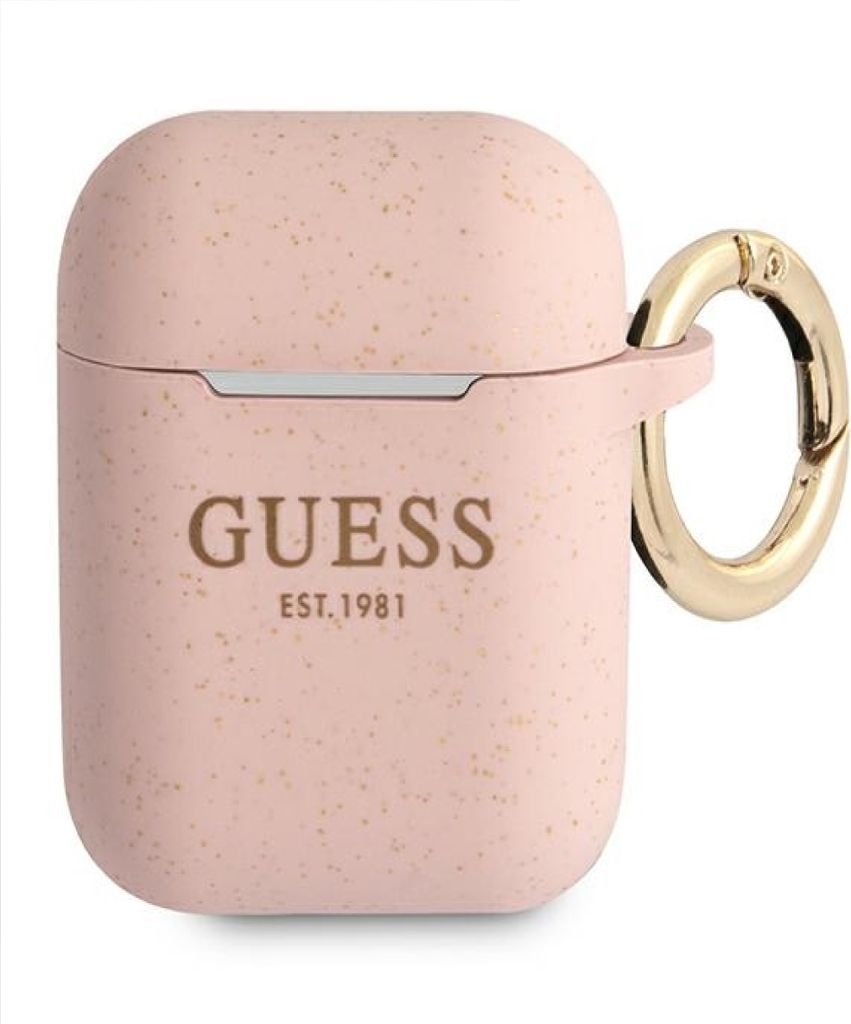 Guess AirPods Case Box aus Silikon im Design Glitter pink fr AirPods 1 und 2