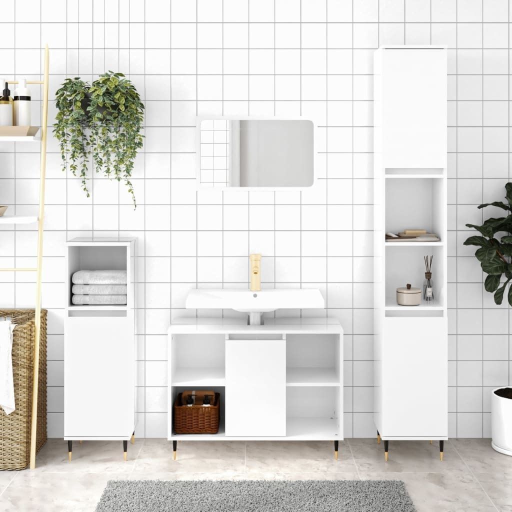 ZMH Badschrank Hochglanz-Weiß 80x33x60 cm Holzwerkstoff