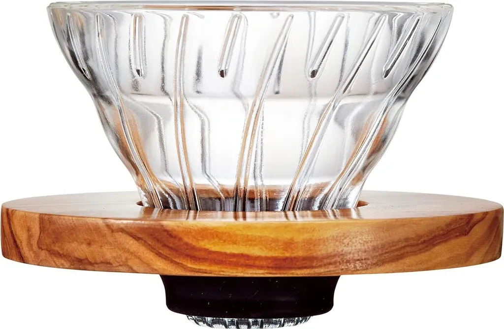 Dripper Verre Hario V60 01 VDGR-01-OV avec Socle en Bois d'Olivier Noble