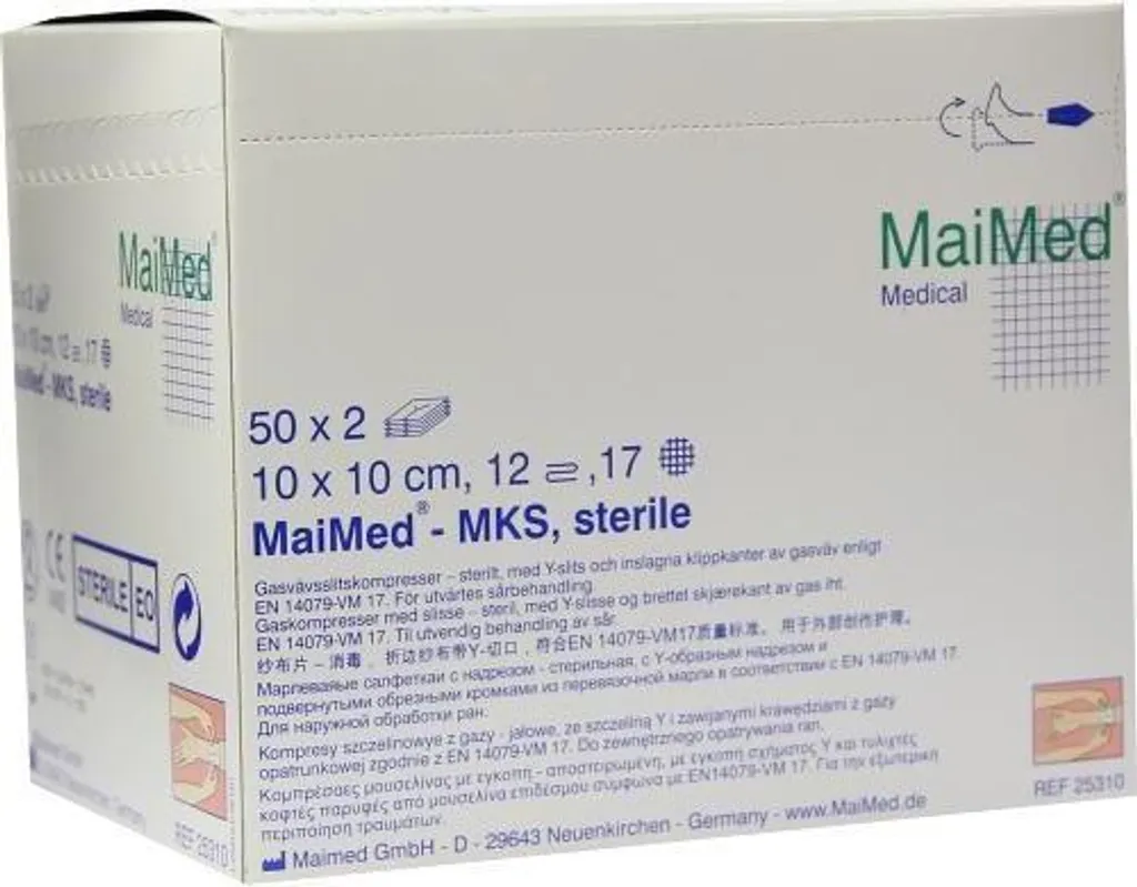 MaiMed MKS 10x10 Garze Sterili Tagliate | 100 Pezzi per Tracheo