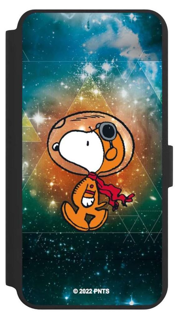 NIVOCASE Klapphülle für Samsung Galaxy S24+ Handyhülle aus Kunst Leder NIVOflip schwarz Astronaut Offizielles Lizenzprodukt Snoopy