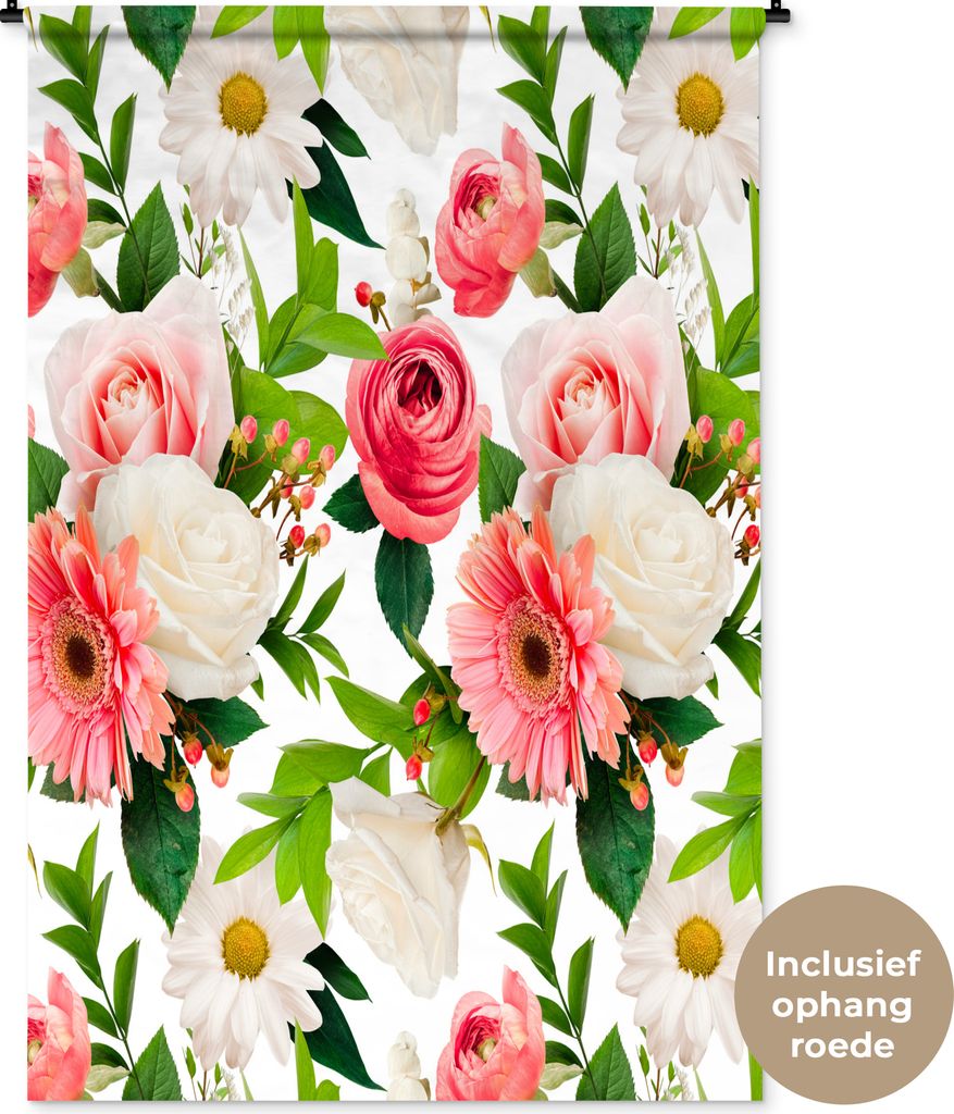 MuchoWow Wandteppich Wandbehang Blumen - Muster - Rosen 120x180 cm Tapisserie Dekoration Wandtuch - Schlafzimmer - Dekorationen für das Haus
