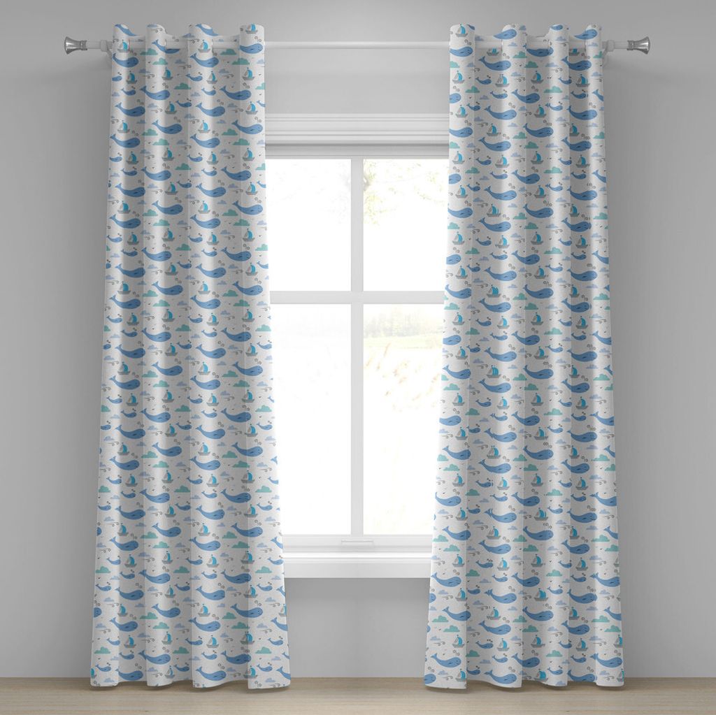 ABAKUHAUS Wal Ösenvorhang, Marine Life Illustration für Kinder Schiffe Wolken und Wind Fairytale Glück, Dekorative 2-Panel-Fenstervorhänge, 280...