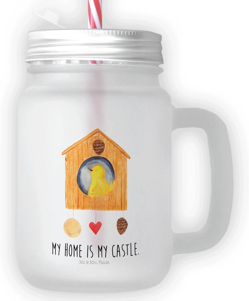 Mr. & Mrs. Panda Mason Jar Vogel Haus - Transparent - Geschenk, Glas, Trinkglas mit Deckel, Lustige Sprüche, Für Smoothies, Familie, Zuhause, Vö...