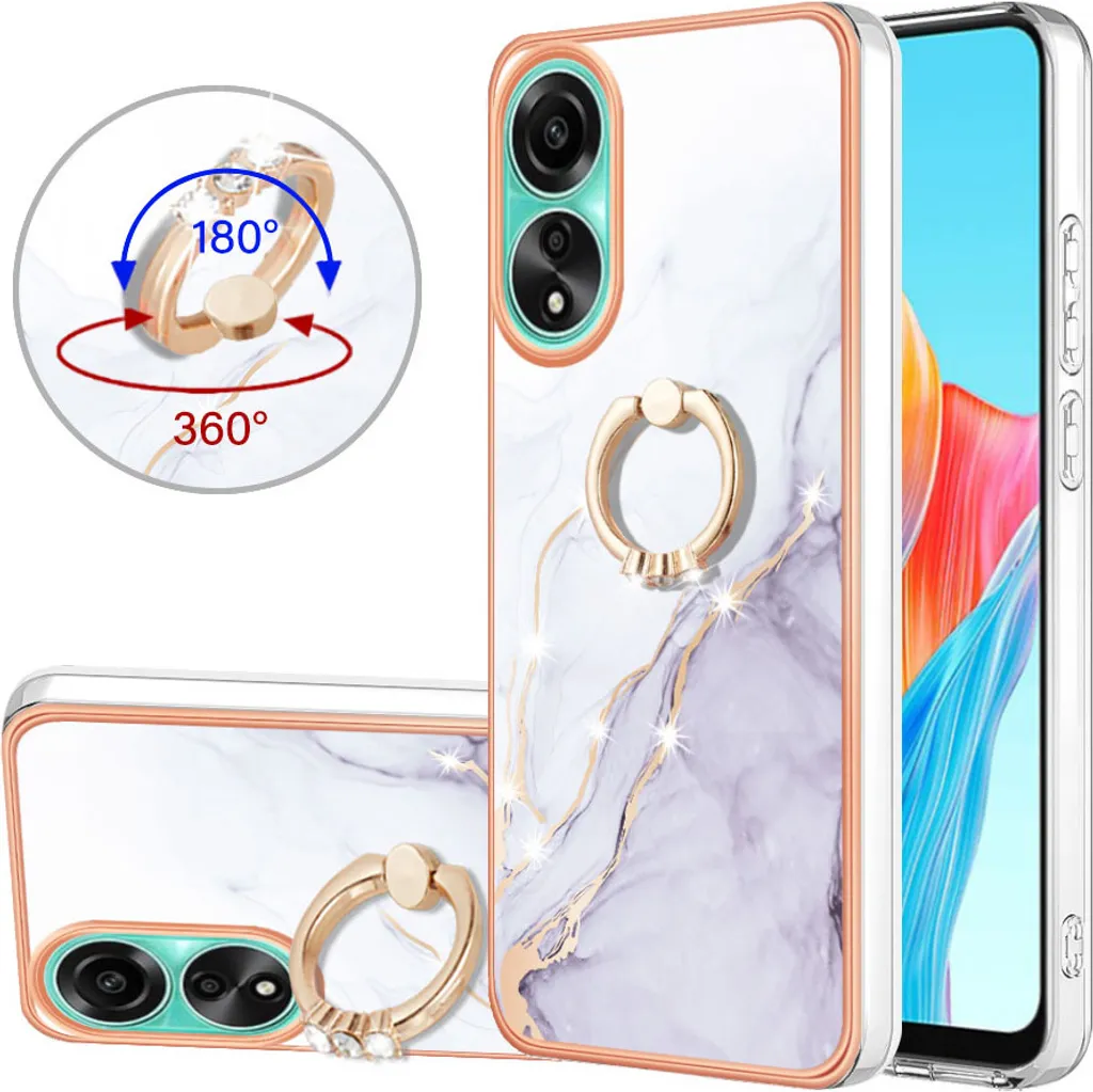 Cover Lusso Marmo per Oppo A78 4G - Custodia TPU con Ring Holder Oro