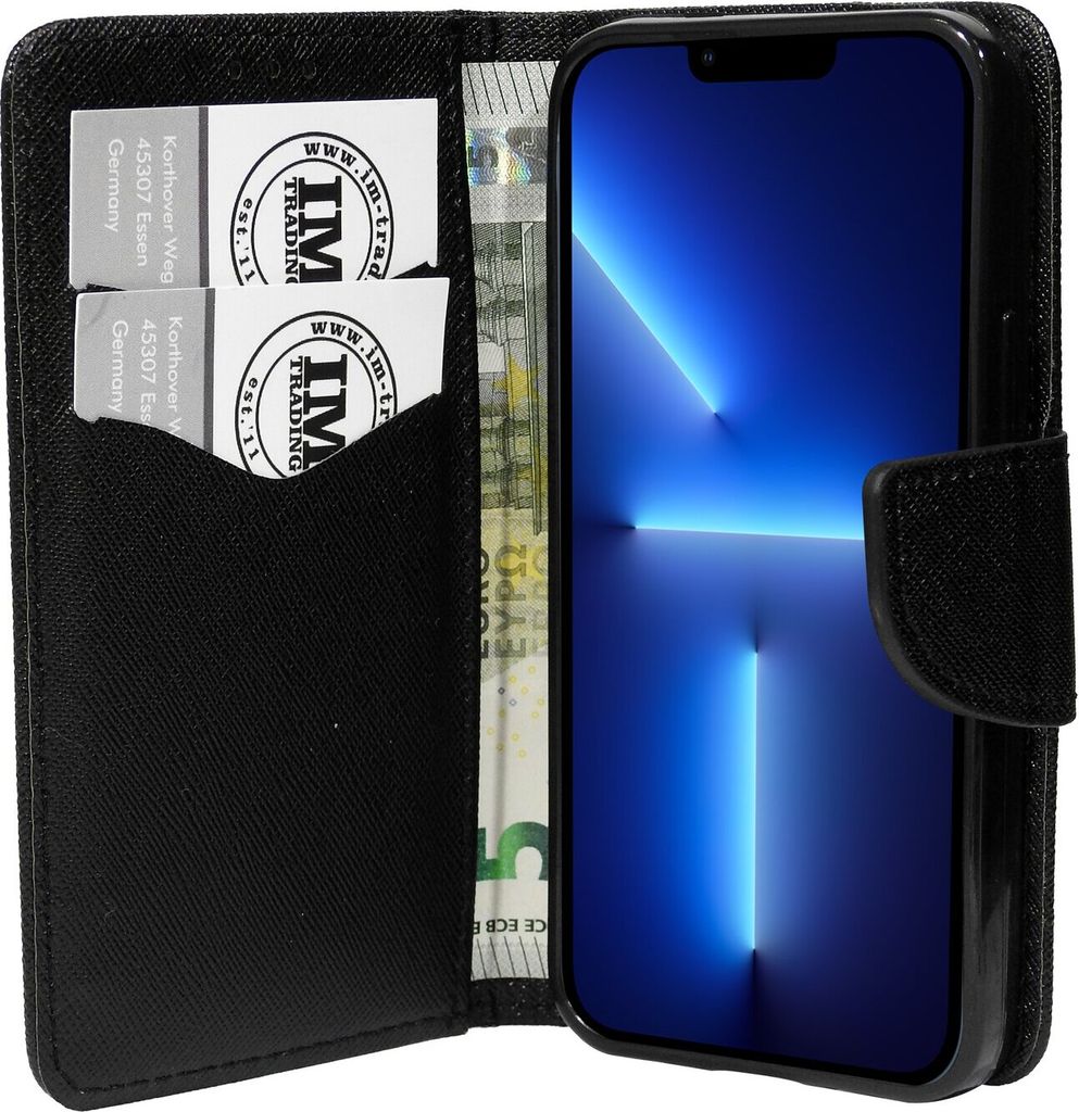 cofi1453 Buch Tasche "Fancy" kompatibel mit iPhone 13 Pro Handy Hülle Etui Brieftasche Schutzhülle mit Standfunktion, Kartenfach Schwarz