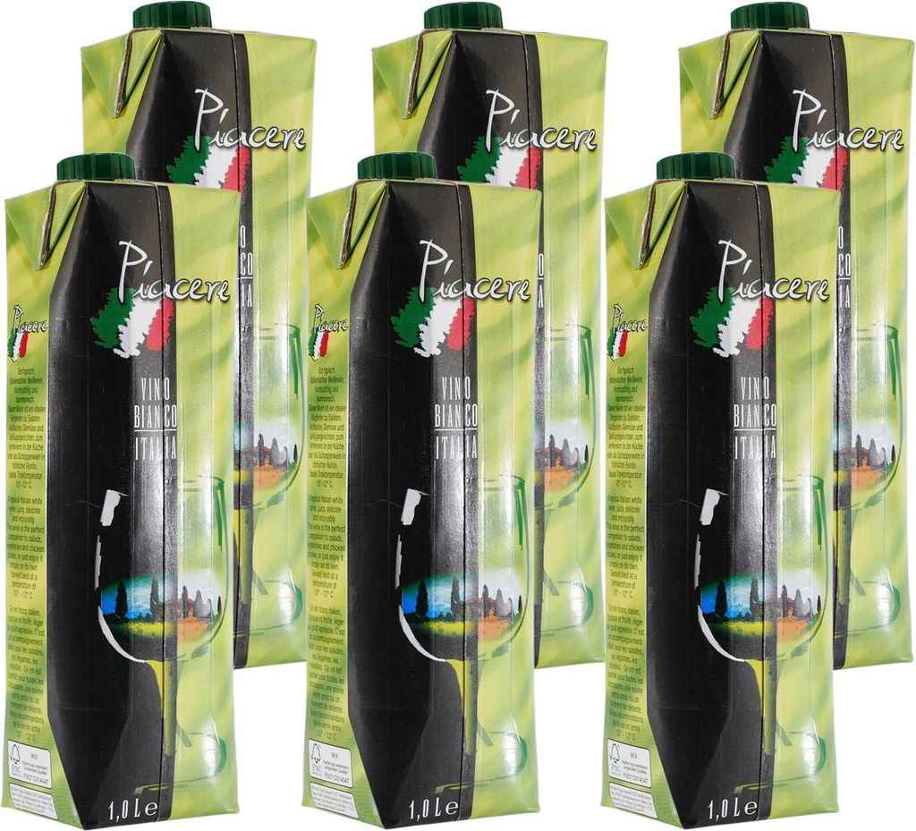 Piacere Vino Bianco - Italienischer Weißwein (12 x 1,0L) Produktbild 