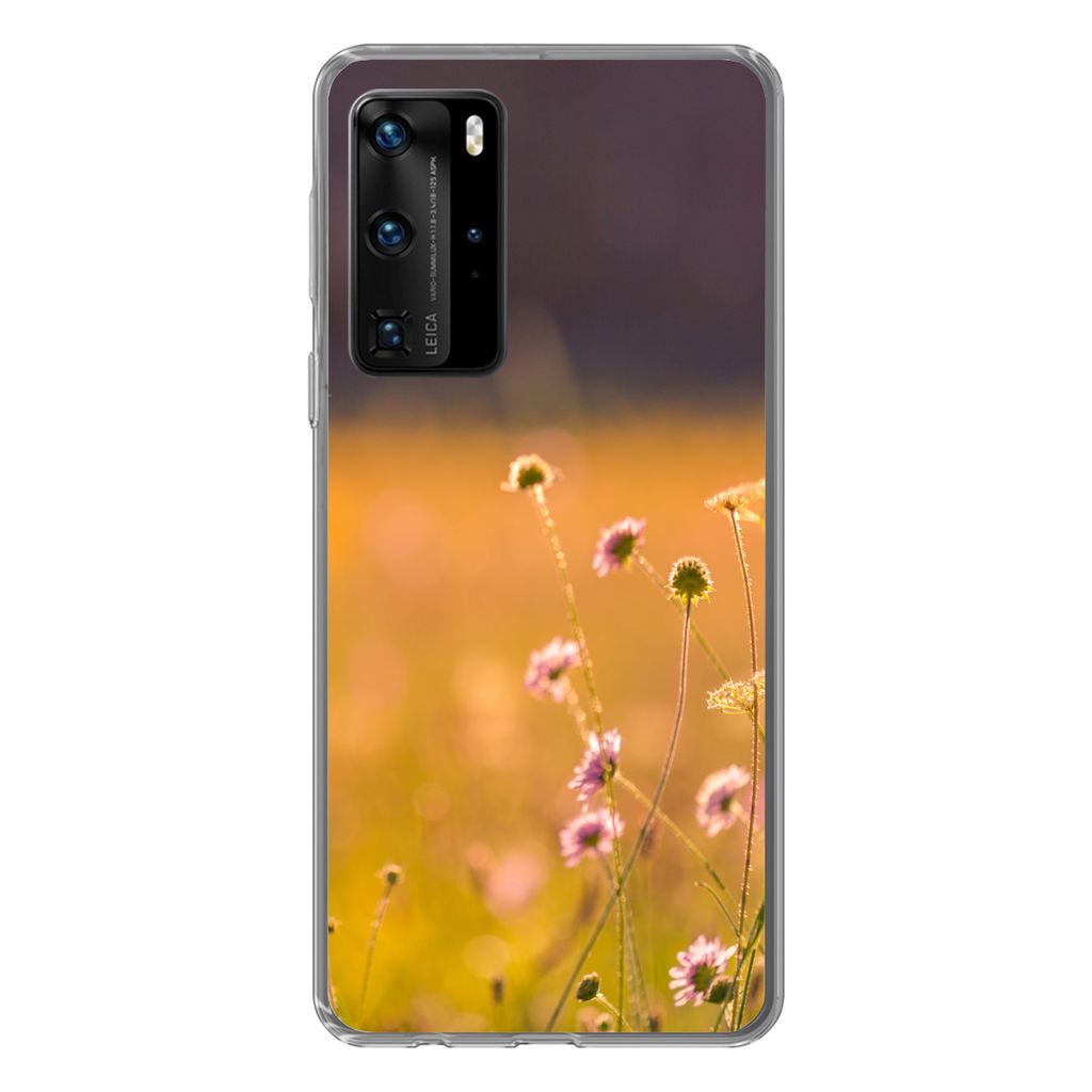 MuchoWow Handyhülle Schutzhülle Hülle für Huawei P40 Pro Blumen - Hell - Rosa Silikon Softcase Handy Hülle - Schutz