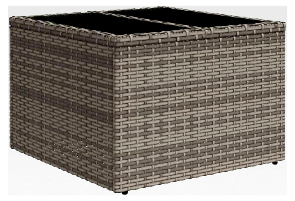 Gartentisch mit Glasplatte Grau 55x55x37 cm aus Poly Rattan für Garten, Terrasse, Hinterhof