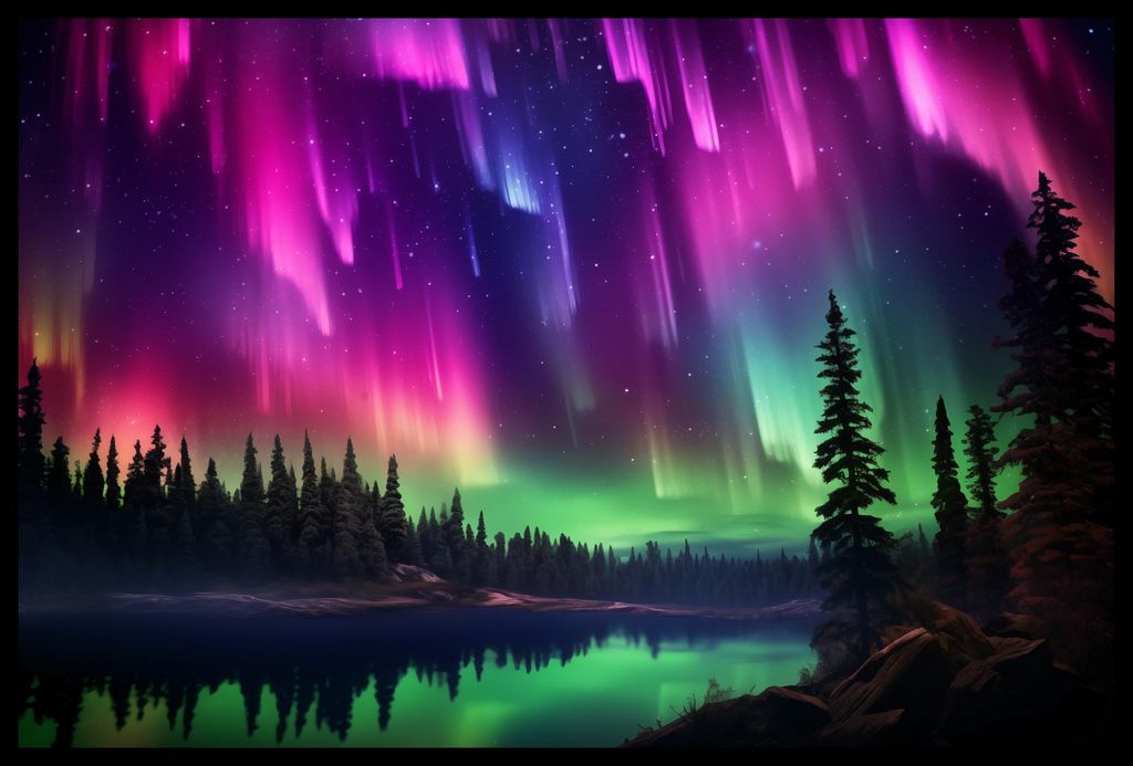 Plakat 60x40cm Polarlichter Über Dem Wald