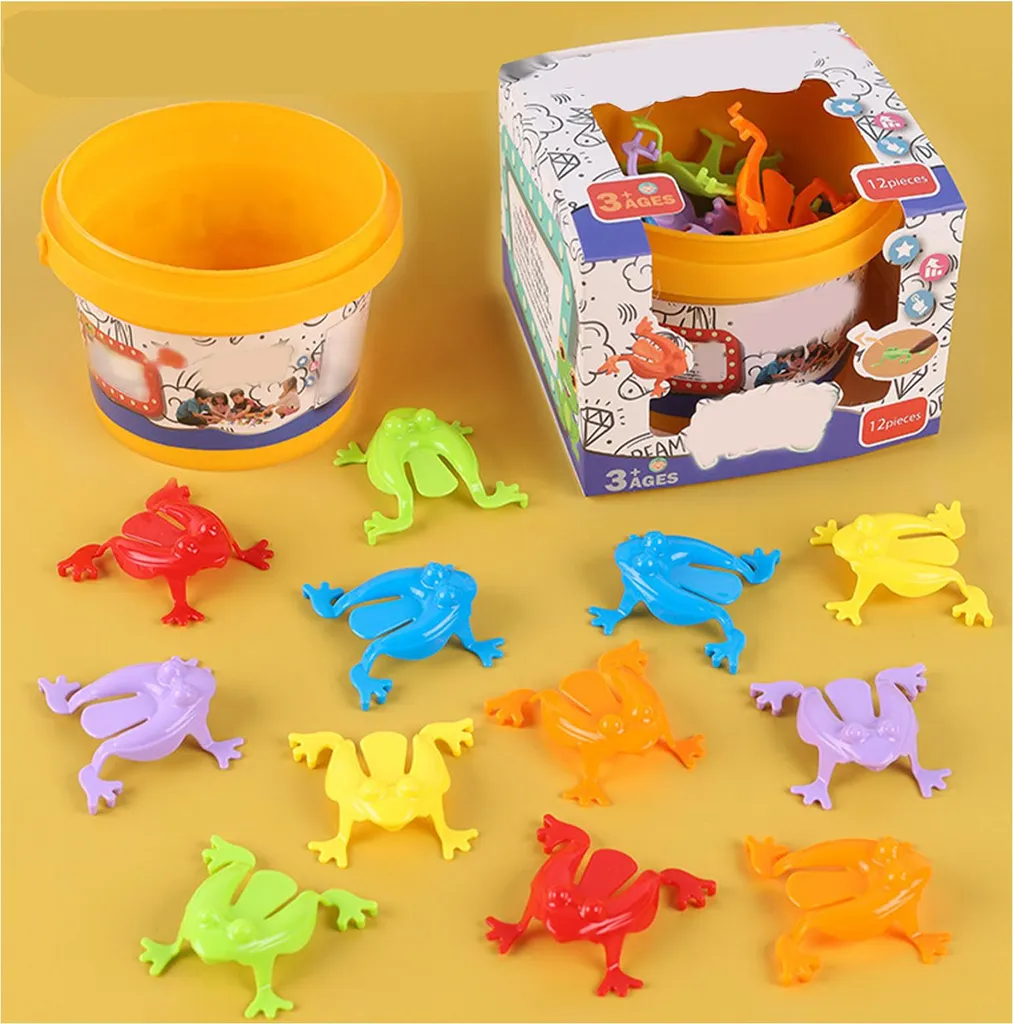 12 Rane Saltatrici Colorate con Secchiello: Gioco Classico per Bambini
