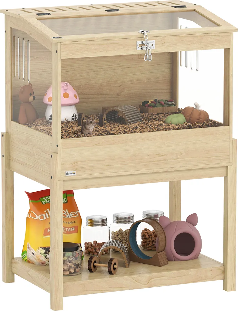 PawHut Cage à hamster en bois avec plateau de rangement 83x50x103 cm