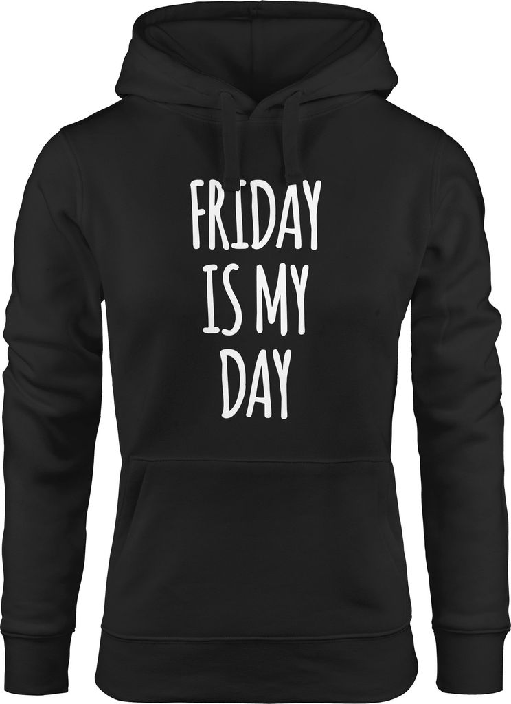 Lustiger Kapuzen-Pullover Damen Friday is my Day Hoodie Moonworks schwarz XL