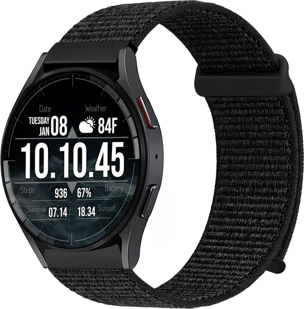 Smartwatch Armband für Samsung Galaxy Watch5 44mm Nylon Textil Band Ersatzband Wechselband Klettverschluss flexibel atmungsaktiv Schwarz