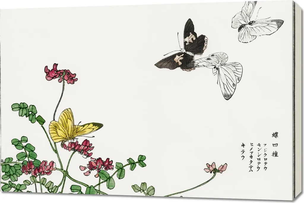 Quadri Orientali Salotto: Morimoto Toko Farfalle e Fiori 90x60