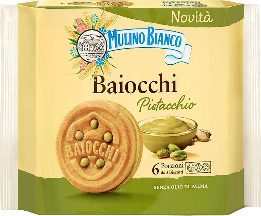 MULINO BIANCO Baiocchi Pistacchio - Kekse mit Pistazienfüllung 168g x 6 Pack