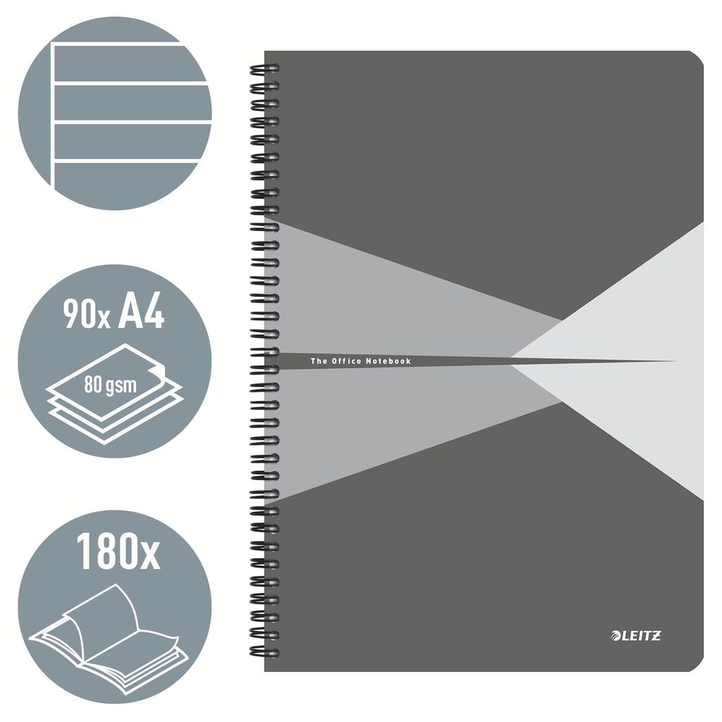Leitz - Notizbuch, ft A4, Einband aus PP, liniert, grau