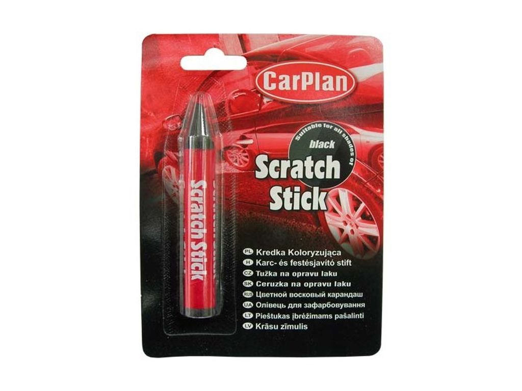 A product package for a car scratch repair stick.