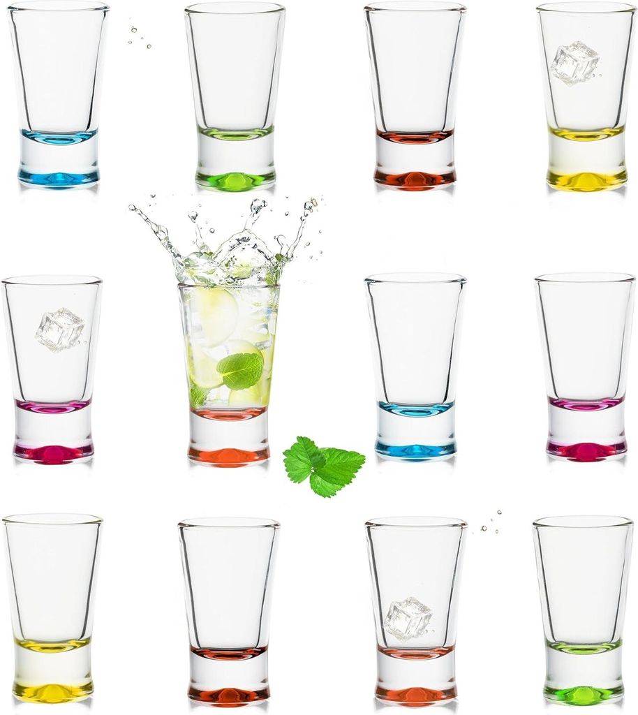 Bunte Shotgläser - Set von 12 - Aus Glas - 2,5 cl