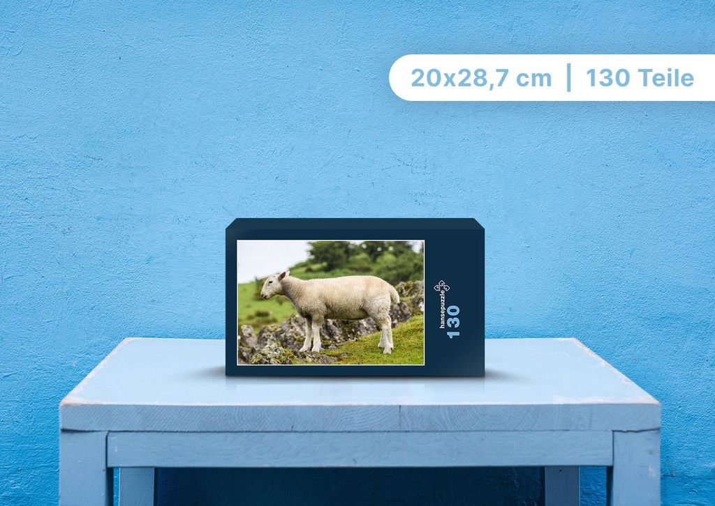 hansepuzzle 96679 - Schaf Puzzle, 130 Teile, Tierwelt, 28,7 x 20,0cm mit hochwertiger Aufbewahrung, Kartonbox und wiederverschließbarem Beutel