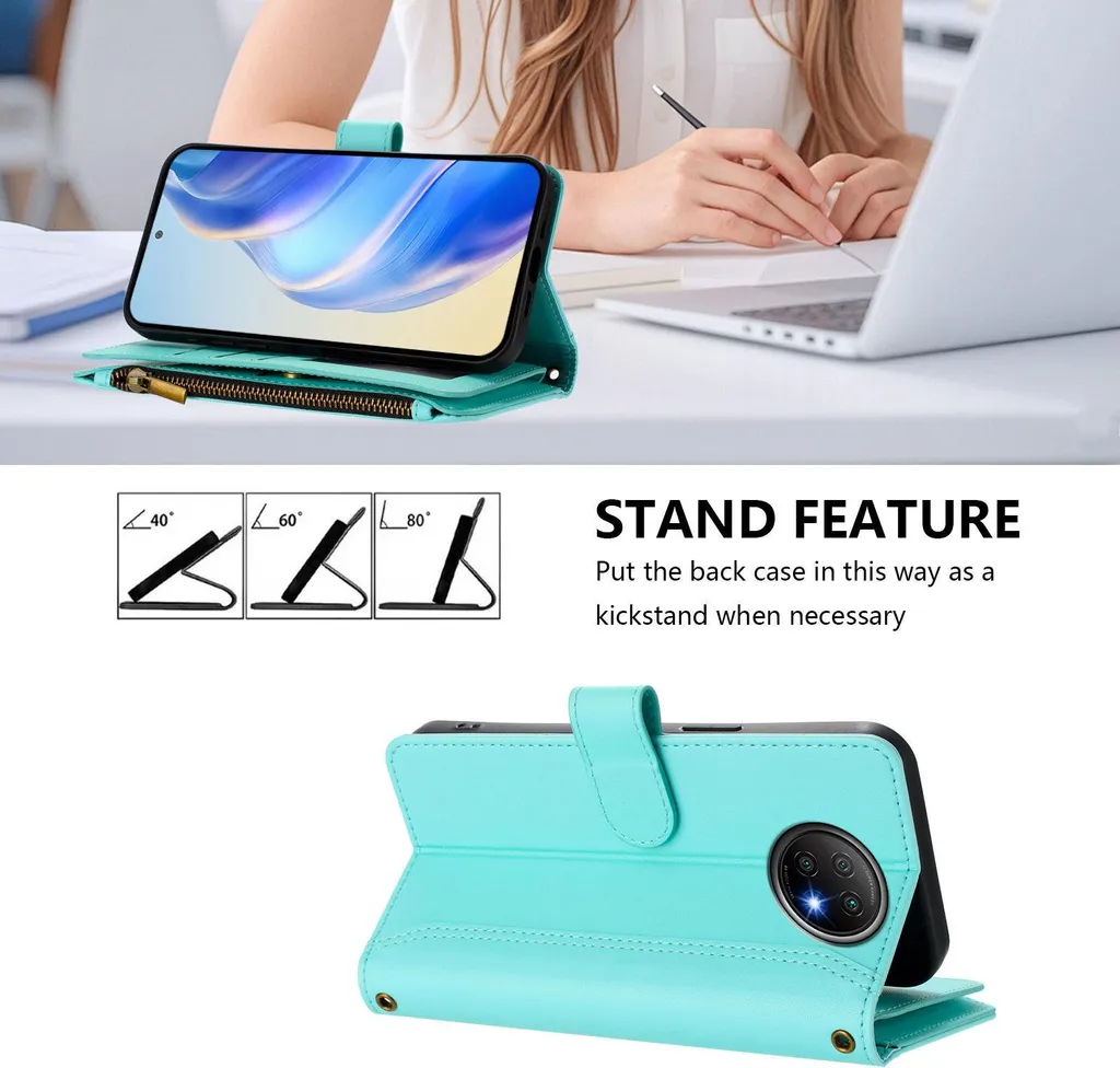 Cover Portafoglio Redmi Note 9 5G Verde Menta: Stile e Sicurezza Zip - 2
