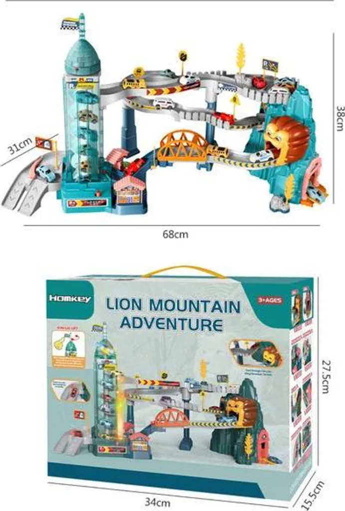 Jeu de Train en Bois Interactive - Pont, Toboggan et Ascenseur Lion