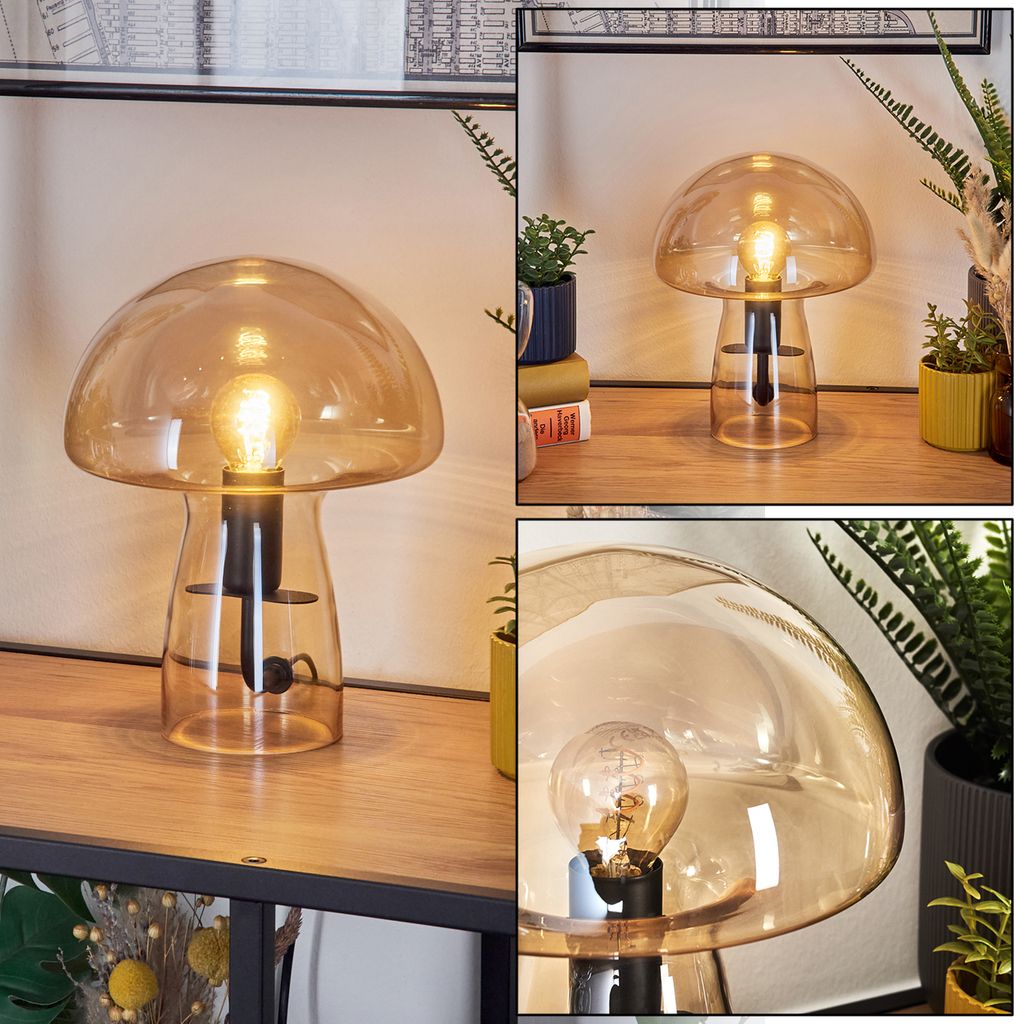 Alba Tischlampe aus Metall/Glas in Schwarz/Bernsteinfarben
