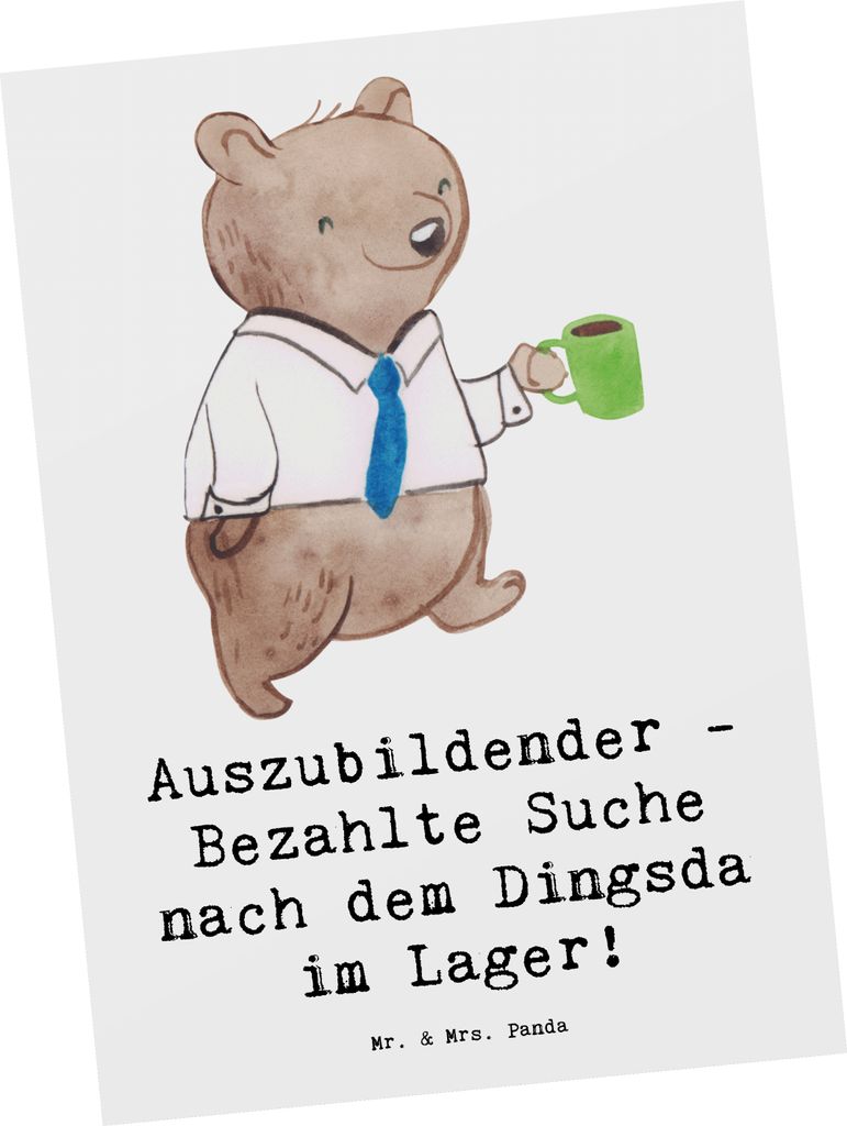 Mr. & Mrs. Panda Postkarte Auszubildender Abenteuer - Weiß - Geschenk, Postkarten, Grußkarte, bildkarte, Berufsalltag, Ansichtskarte, Geschenke m...