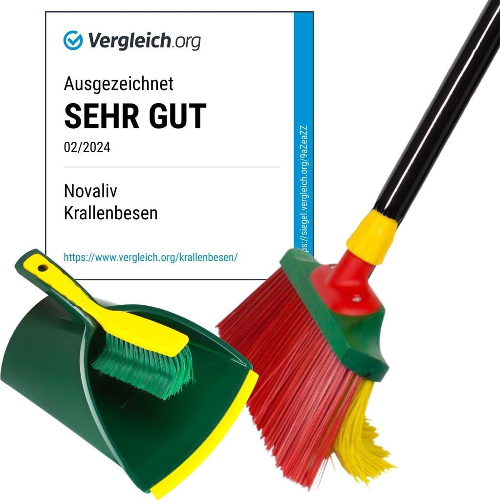 Novaliv Krallenbesen mit Stiel 30cm inkl. Jumbo Kehrgarnitur, Spezialbesen gebogenen Borsten Borsten Rot Gelb -Ideal als Gartenbesen, Kratzbesen, K...