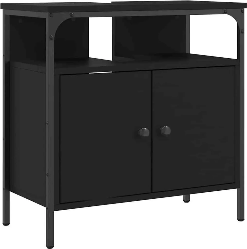 vidaXL Armadietto Bagno Nero 60cm - Mobile Sotto Lavabo in Legno