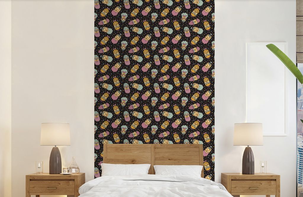 MuchoWow Fototapete für Wohnzimmer oder Schlafzimmer Wandtapete Vinyl Motivtapete Muster - Bart - Gesicht - Jungen - Kinder - Kinder - 120x240 c...