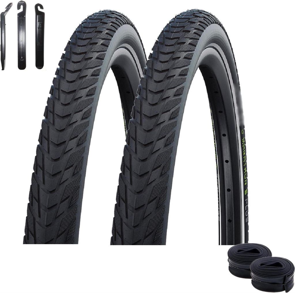 2x Schwalbe Marathon E-Plus Smart D-Guard E-50 Schwarz-Reflex 37-622 + 2x Schwalbe Schläuche DV17 inkl. Reifenheber