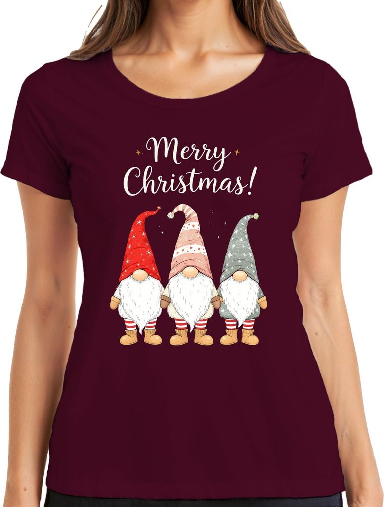 Merry Christmas! Weihnachtswichtel Gnome niedlich Weihnachten Damen T-Shirt, Burgundy, S