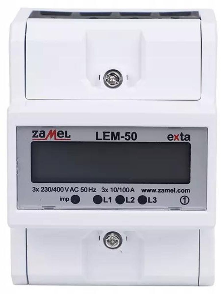 Stroommeter 3x230V 100A LEM-50 LCD, 4 modules, EXTA, Zamel Productafbeelding 