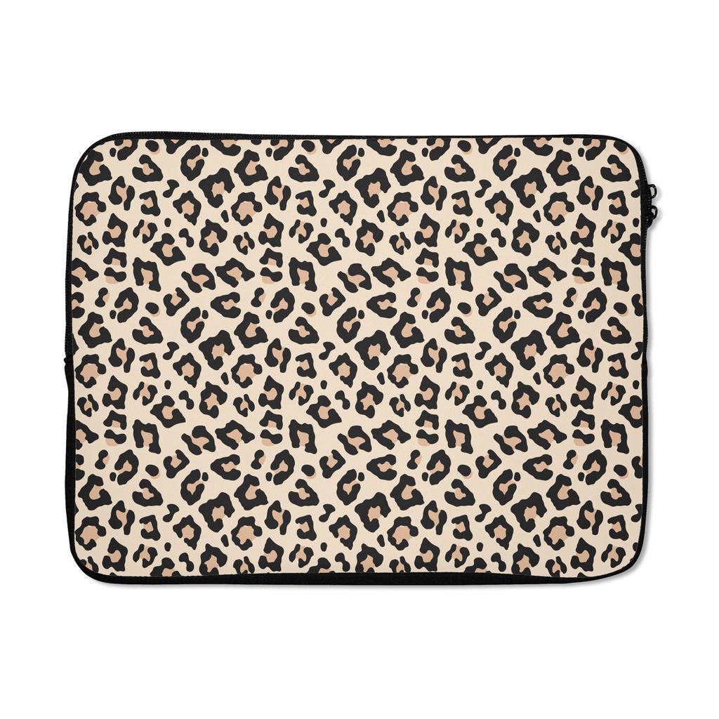 MuchoWow Laptop Hülle 17 Zoll Laptoptasche Pantherdruck - Weiß - Rosa - Zipper - Schutzabdeckung