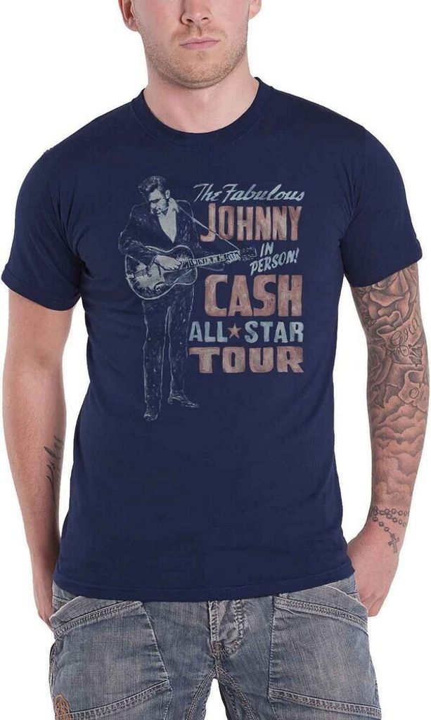 Johnny Cash - "All Star Tour" T-Shirt für Herren/Damen Uni RO1086 (M) (Marineblau)