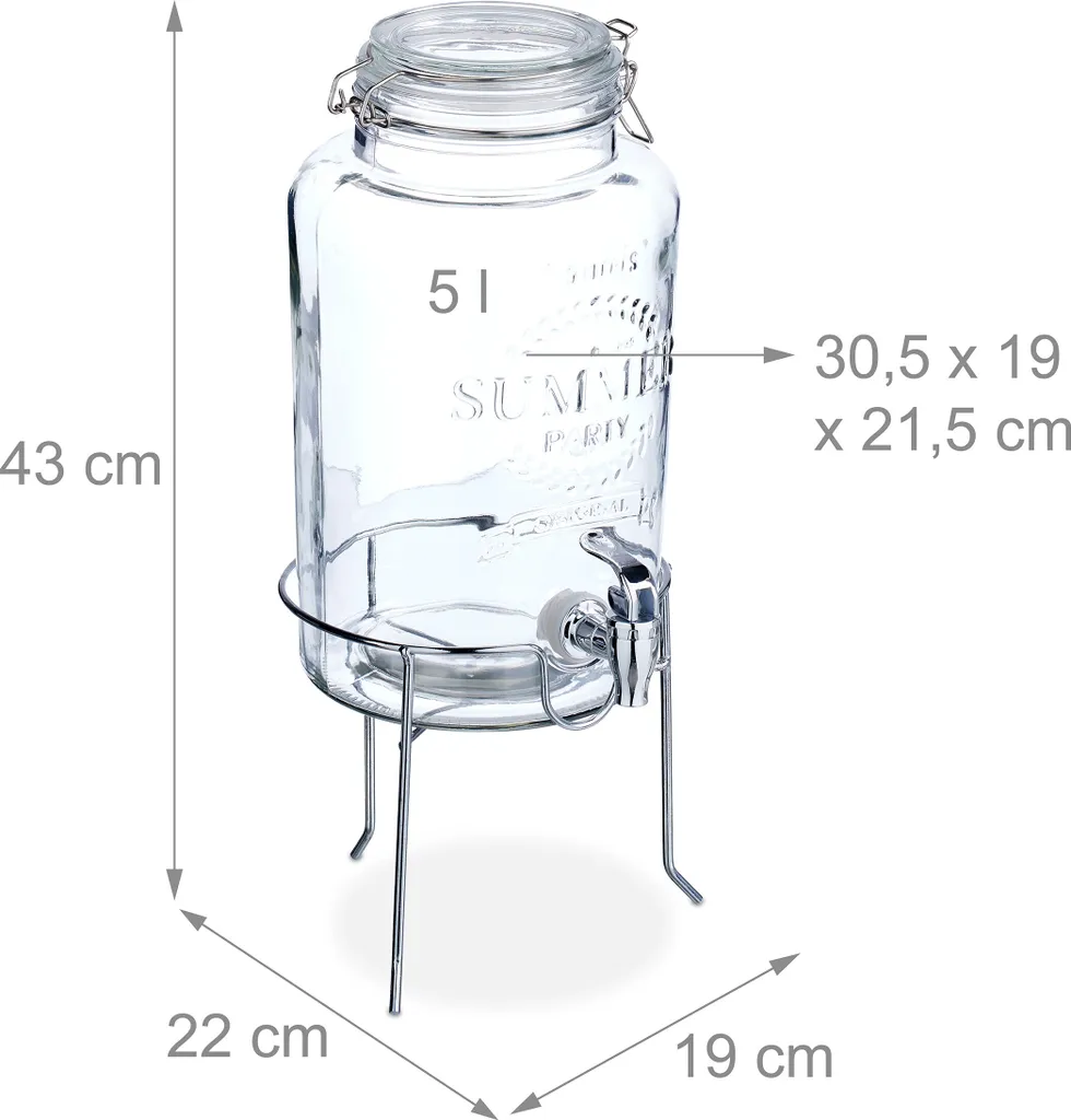 Relaxdays Dispenser Bevande 5L con Supporto - Erogatore Vetro Vintage - 4