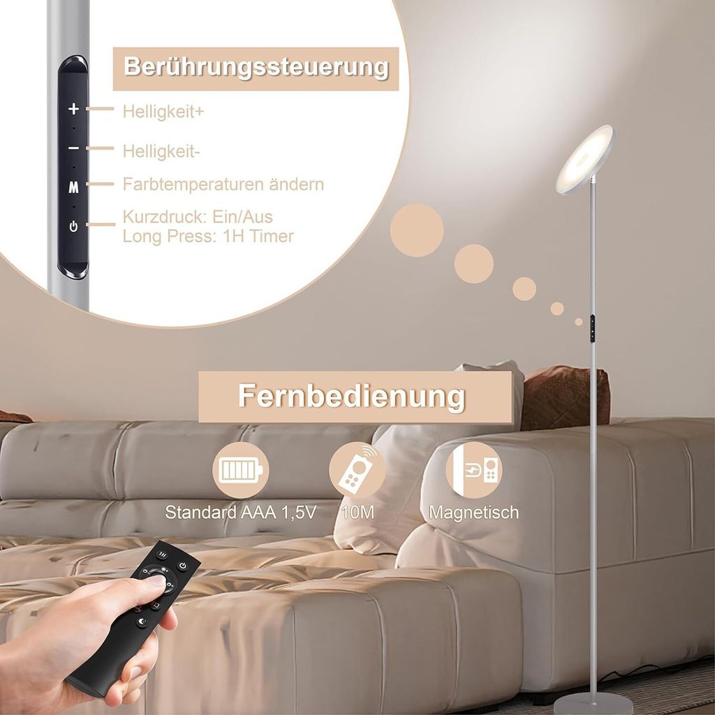 ANTENLICHT 30W Deckenfluter LED Dimmbar Grau 3330lm Moderne Produktbild 2