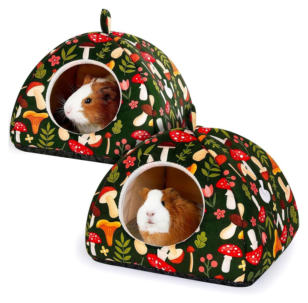 Meerschweinchenbett 2er Set – Waschbares Hamsterhaus mit weichen Matten, Kaninchenversteck mit rutschfester Unterseite, Kleintierhöhle für Igel...