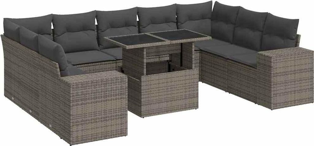 vidaXL 10-tlg. Garten-Sofagarnitur mit Kissen Grau Poly Rattan